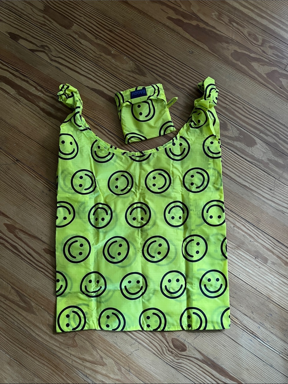 BAGGU Neon Yellow Smiley Face Reusable Tote